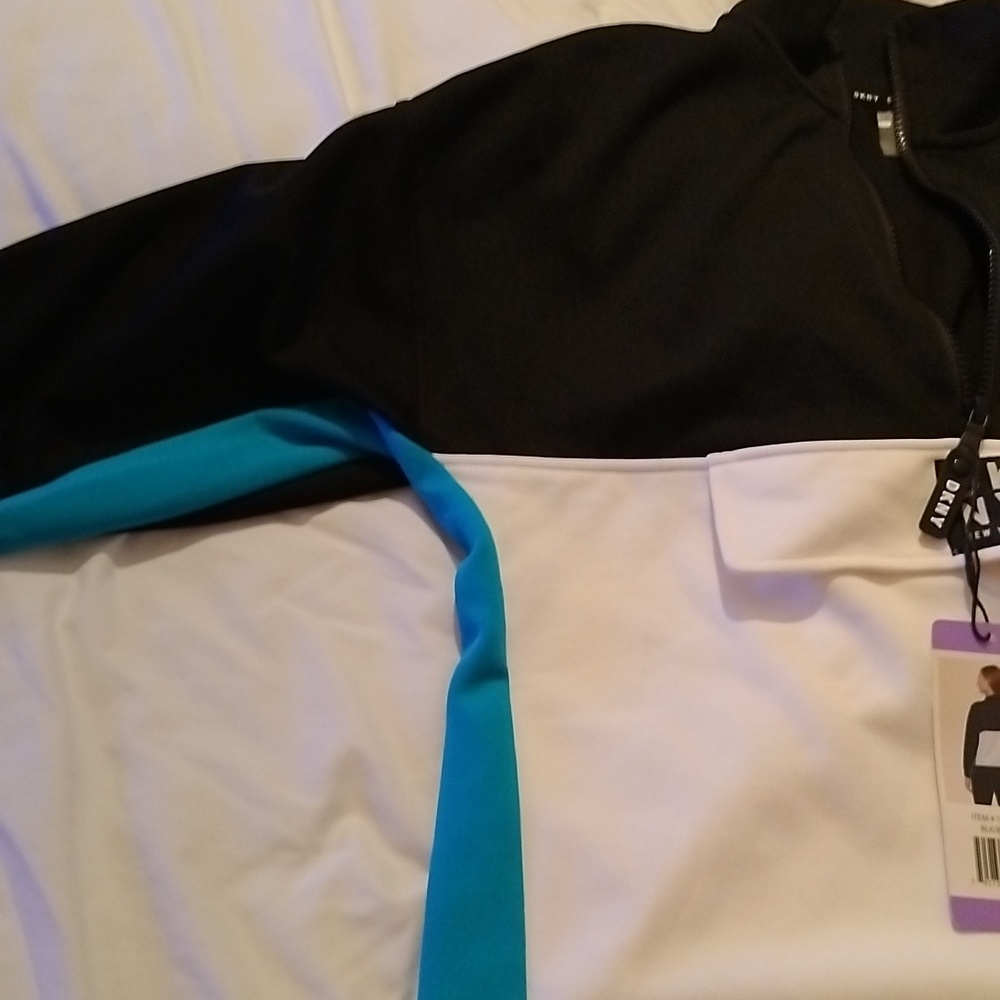 NWT DKNY Black, Blue and White Colorblock Half-Zip Pullover - XS - Picture 2 of 7